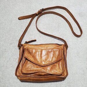 THE TREND Italian Leather Crossbody Purse Bag Boho Rustic Cognac Brown 10" x 7"